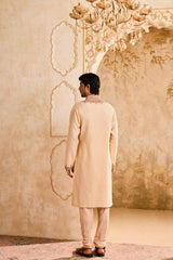 EMBROIDERED BEIGE PINTUCKED KURTA WITH CHURIDAR
