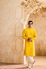 EMBROIDERED YELLOW MIRRORWORK KURTA WITH SALWAR