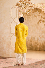 EMBROIDERED YELLOW MIRRORWORK KURTA WITH SALWAR