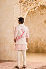 IVORY 3-D EMBROIDERED FLORAL WORK BUNDI WITH PINK KURTA CHURIDAR