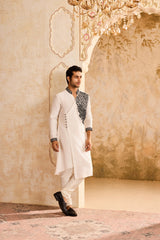 EMBROIDERED WHITE ANGRAKHA KURTA CHURIDAR