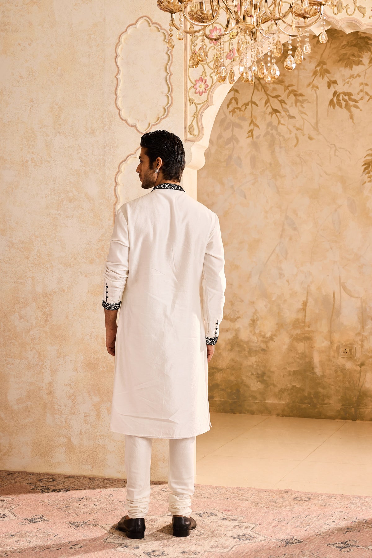 EMBROIDERED WHITE ANGRAKHA KURTA CHURIDAR
