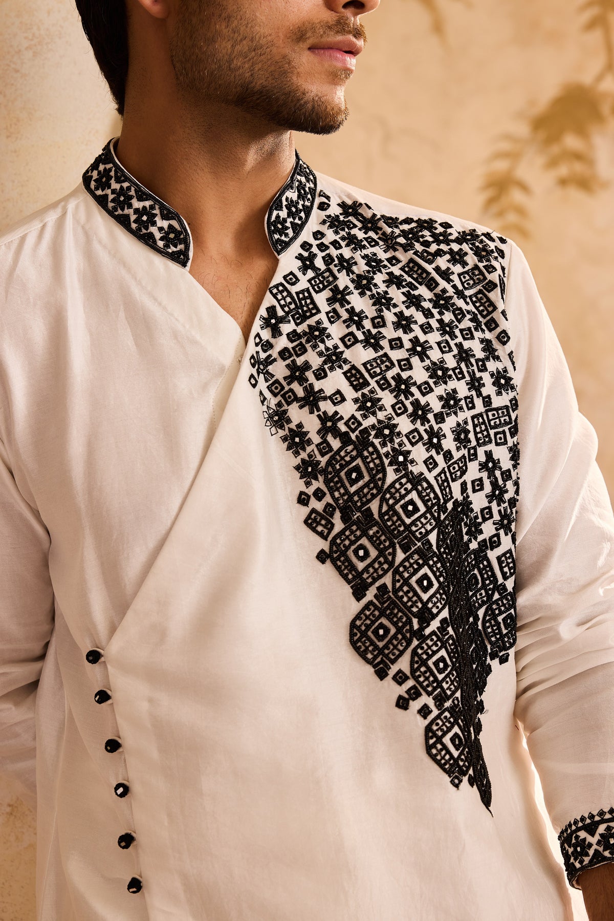 EMBROIDERED WHITE ANGRAKHA KURTA CHURIDAR