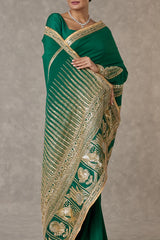 Dark Green 'Son-Patti' Saree 2