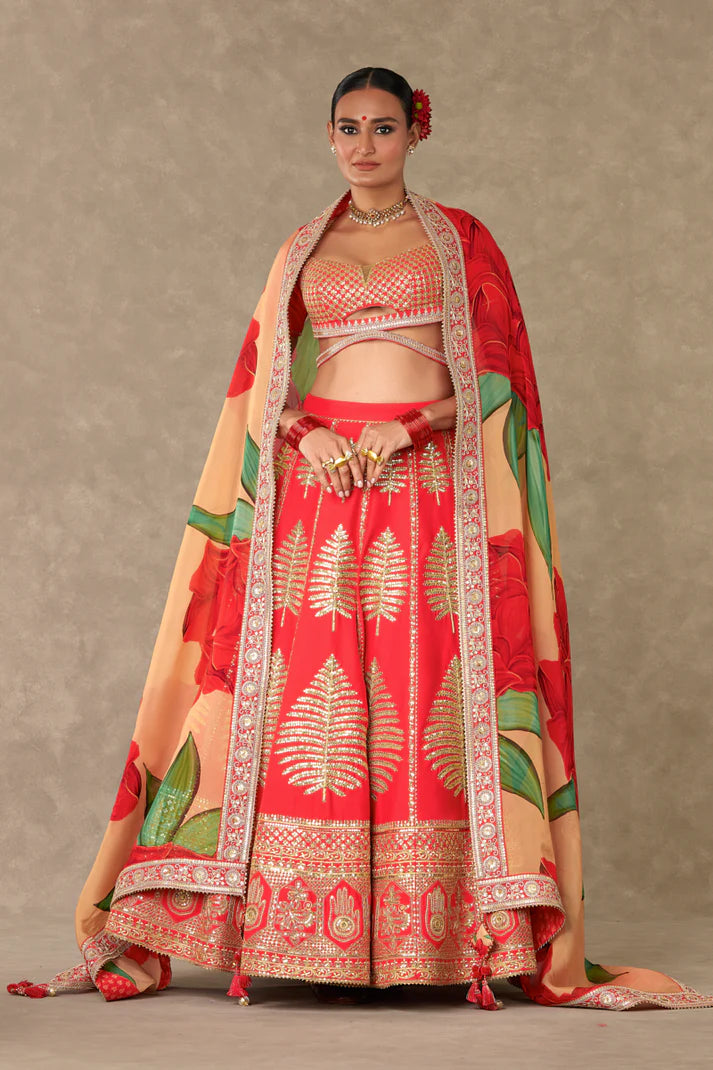 Red Paan Patti Lehenga Set 1