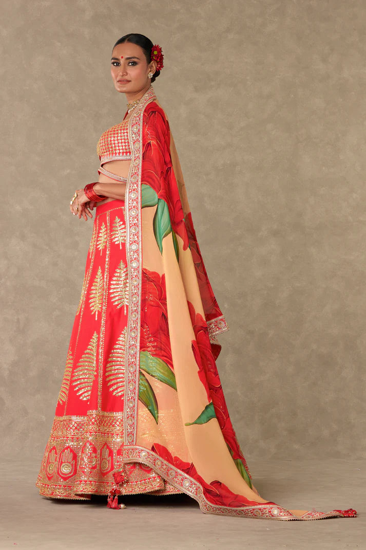 Red Paan Patti Lehenga Set 2