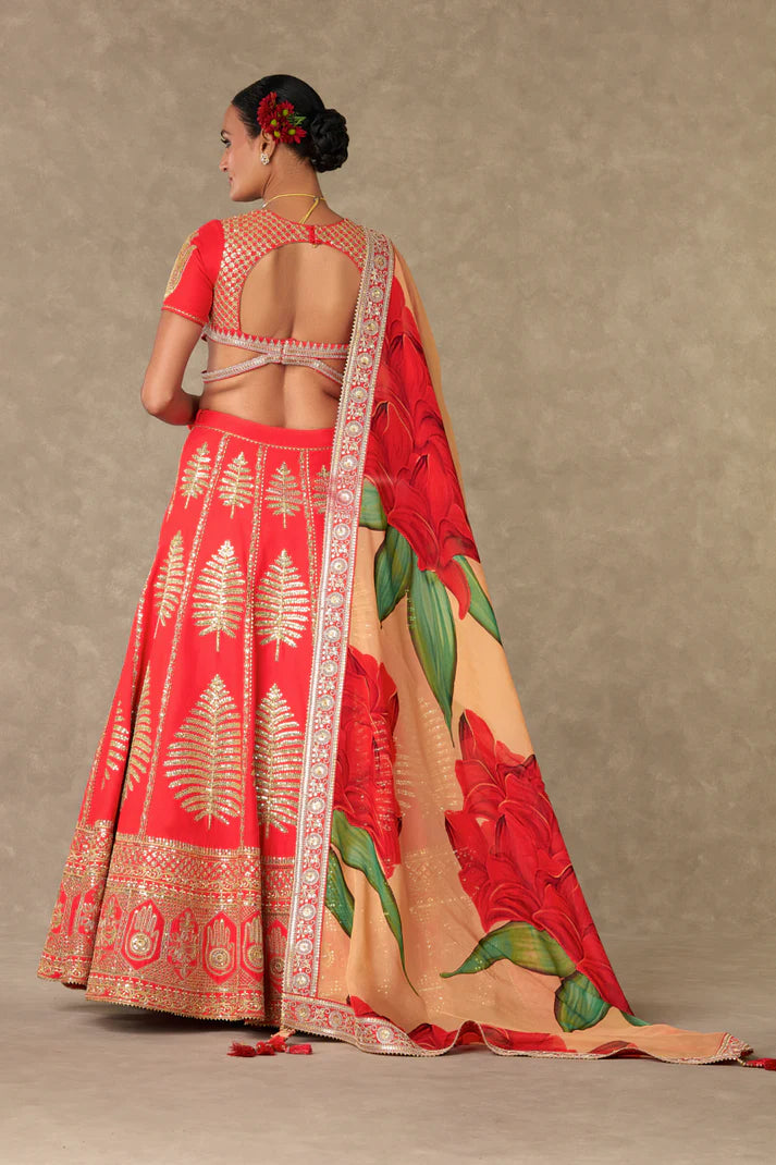 Red Paan Patti Lehenga Set 1