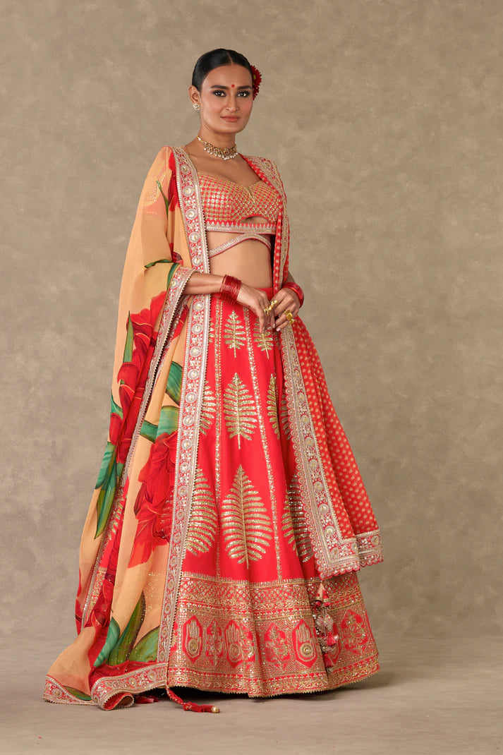 Red Paan Patti Lehenga Set 1