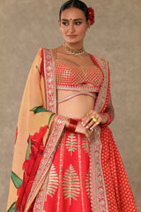 Red Paan Patti Lehenga Set 1