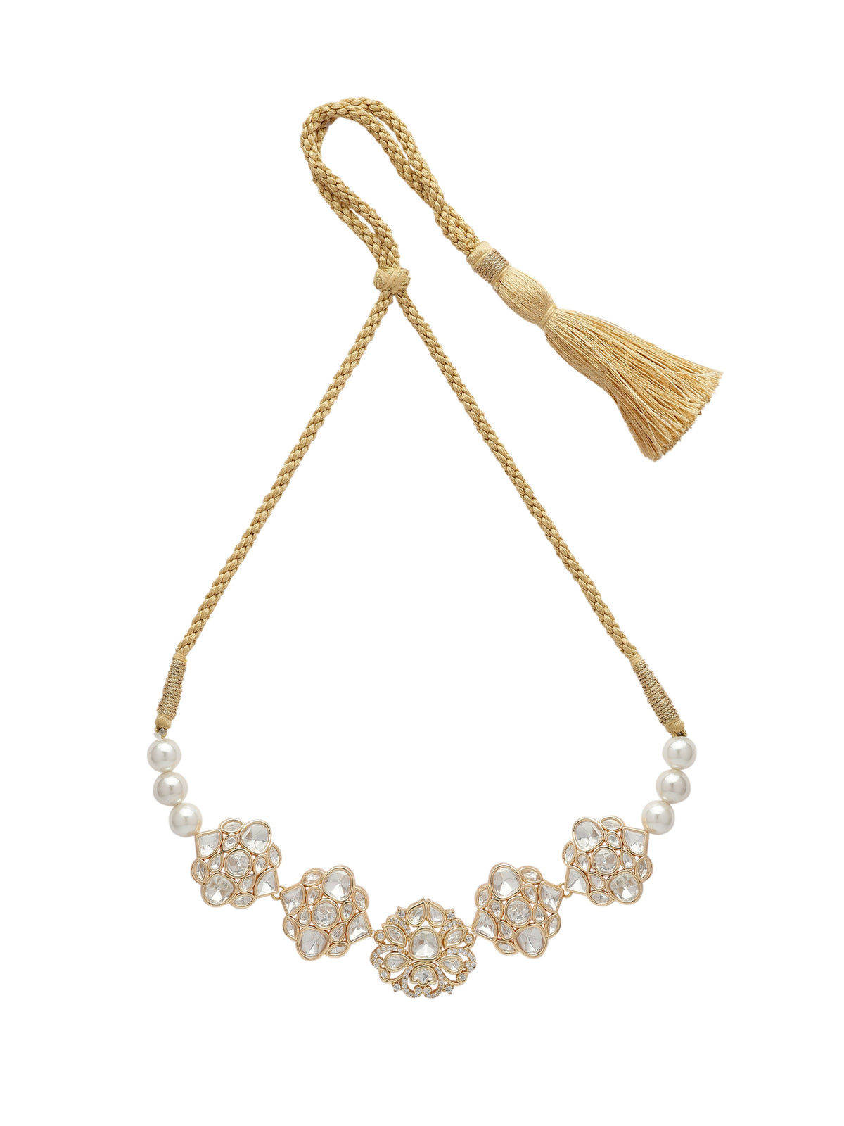 Xago Elegant Crystal Flower Motif Pearl Strand Choker Necklace