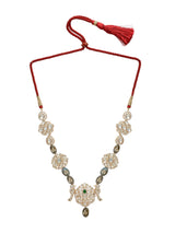 Xago Elegant Grey Natural Stone & Crystal Floral Pendant Statement Necklace