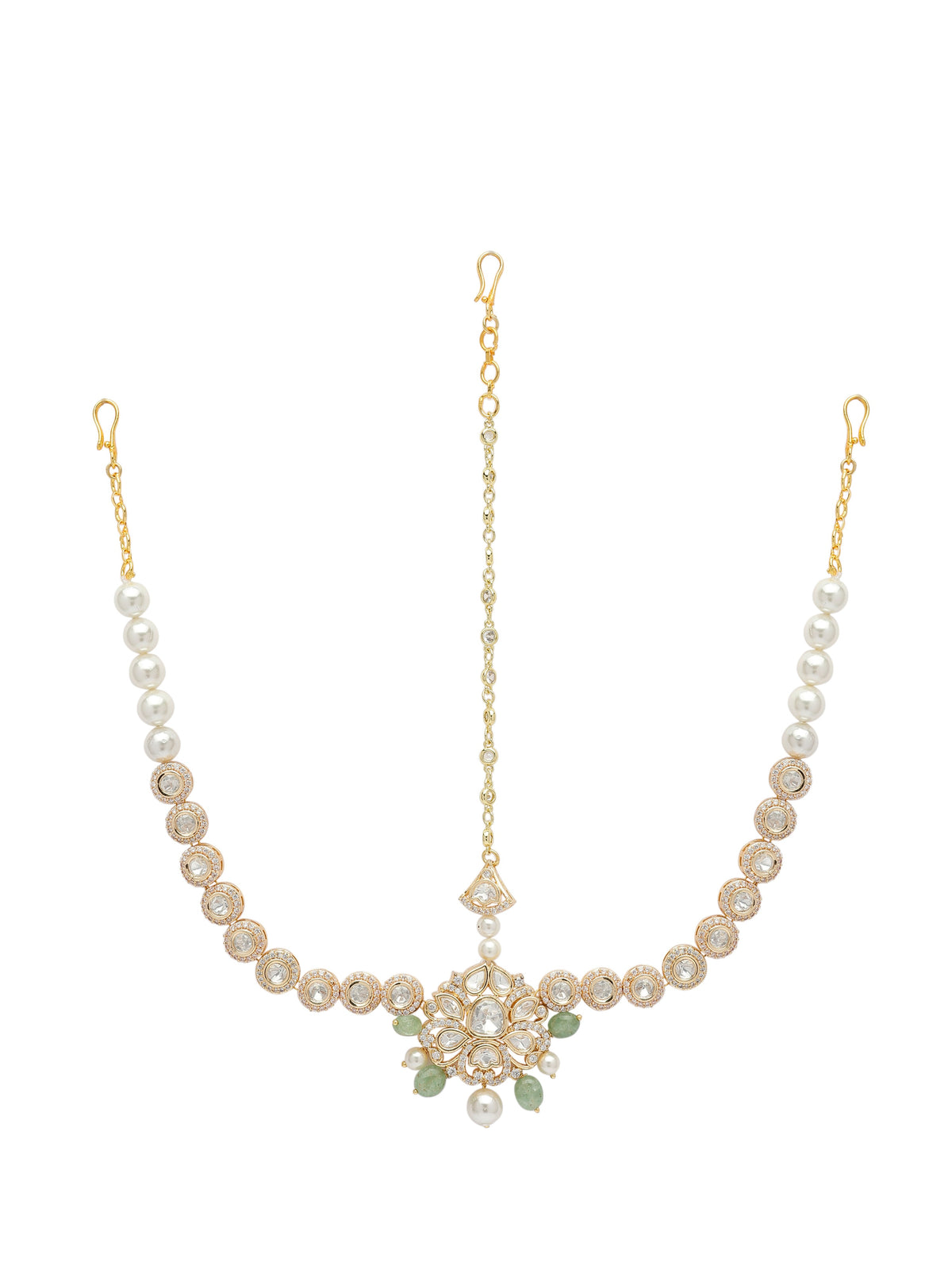 Xago Traditional Kundan Maangtikka with Matha- Patti with Pearl Detailing.