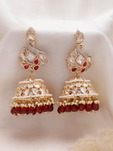 Xago Mayuraragini Kundan Peacock Jhumka Earrings With Ruby Drops