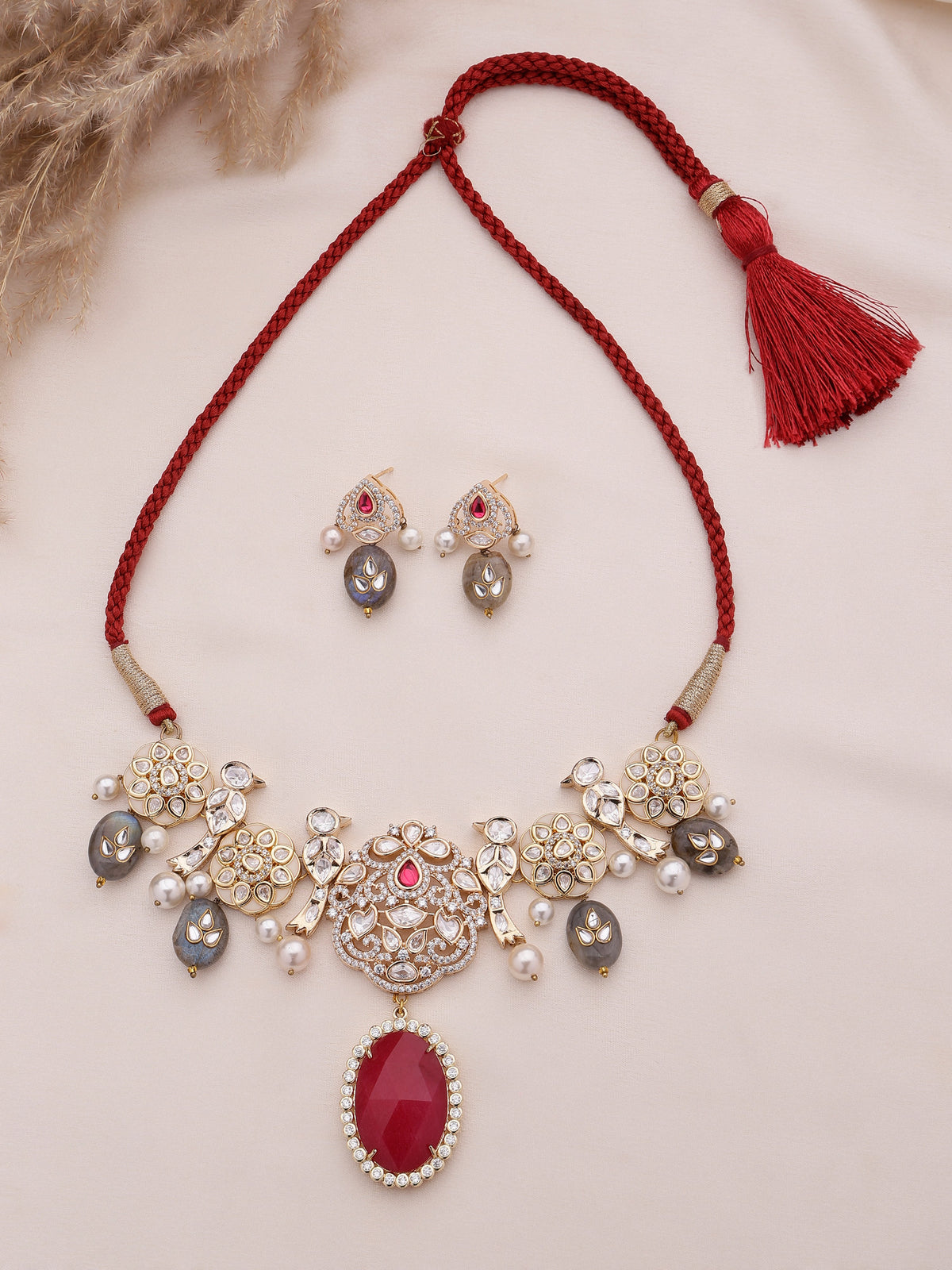 Xago Ruby-Accent Polki Choker Necklace Set