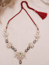 Xago Elegant Grey Natural Stone & Crystal Floral Pendant Statement Necklace
