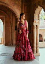 Pink Floral organza embroidered anarkali set