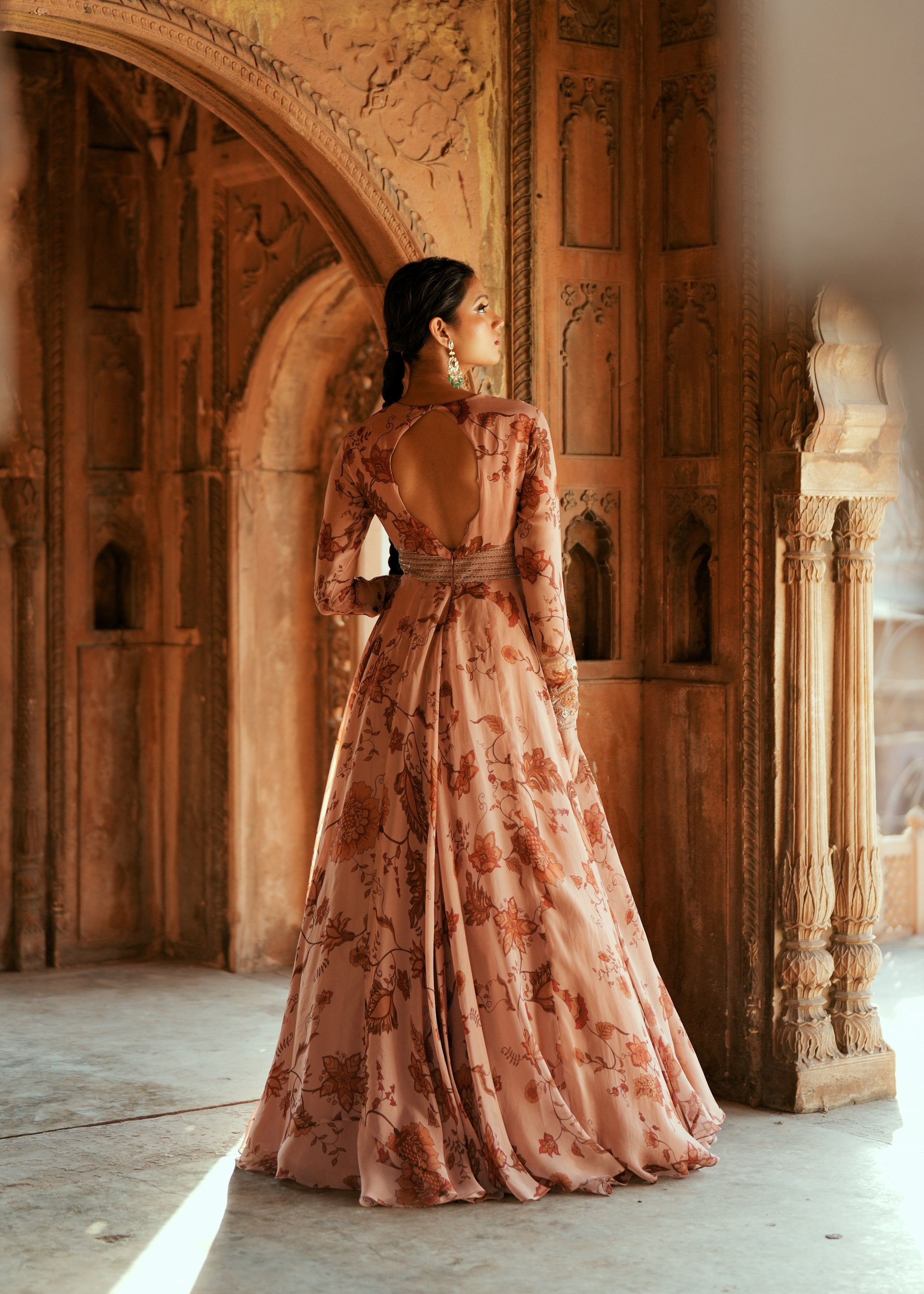Powder pink organza embroidered anarkali set
