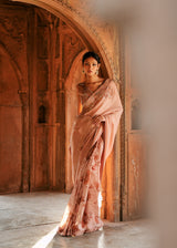 Powder pink organza embroidered saree set