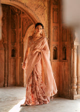 Powder pink organza embroidered saree set