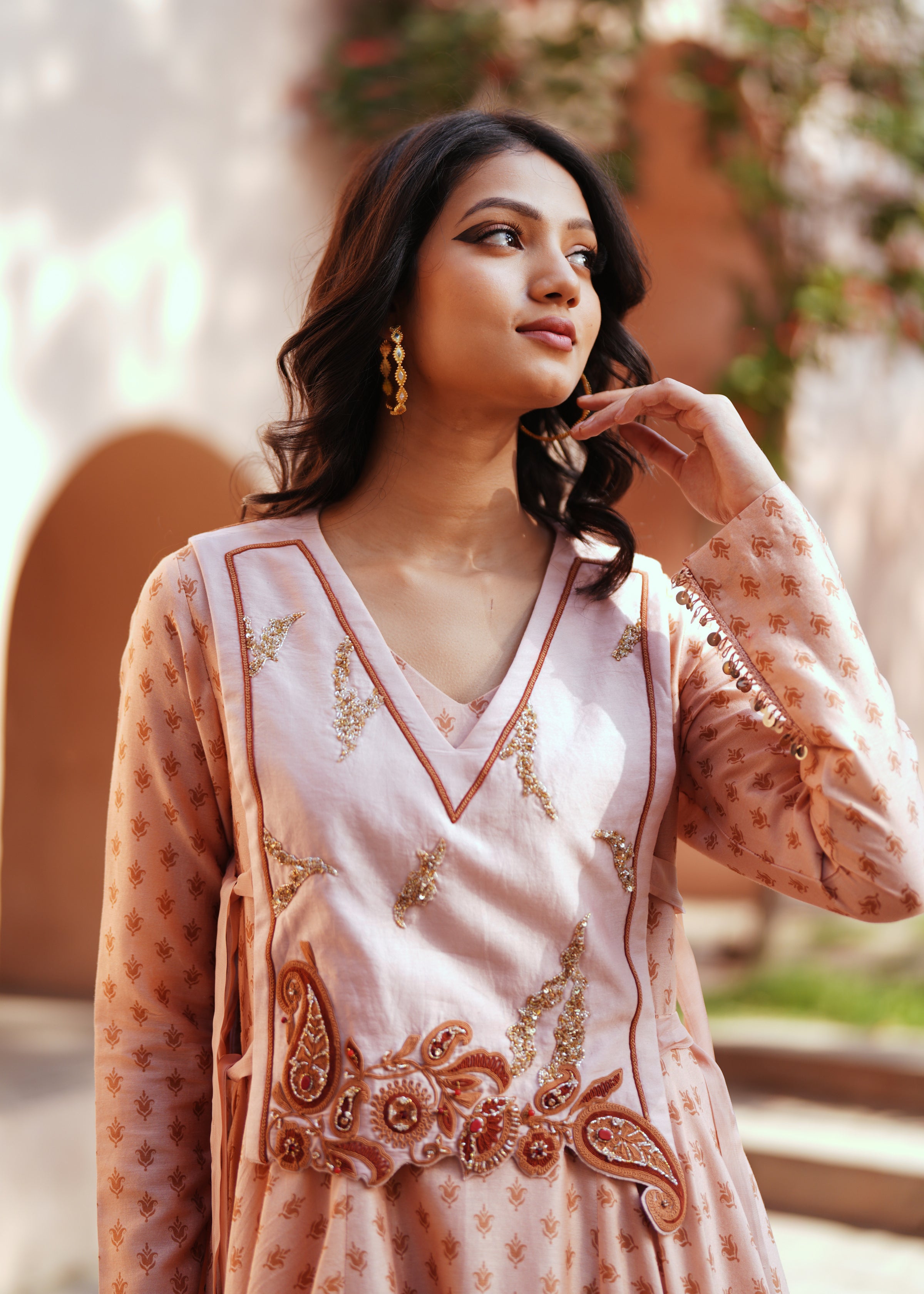 Powder pink chanderi embroidered kurta set