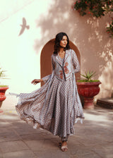 Grey chanderi embroidered kurta set