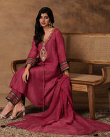 Pink silk embroidered kurta set