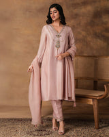 Pastel Pink silk embroidered kurta set