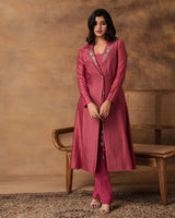 Pink Printed Jacket Style Kurta Set