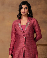 Pink Printed Jacket Style Kurta Set