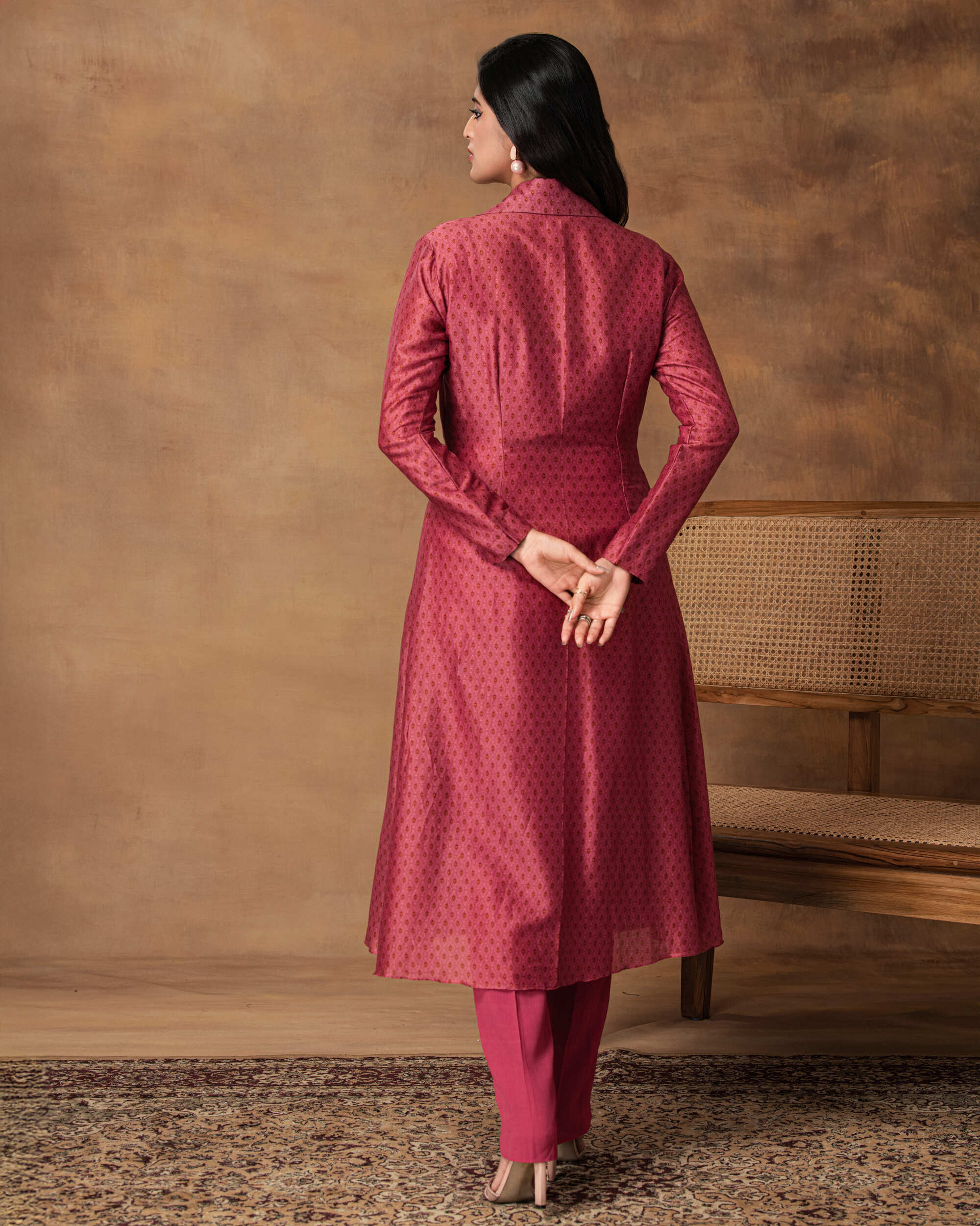 Pink Printed Jacket Style Kurta Set