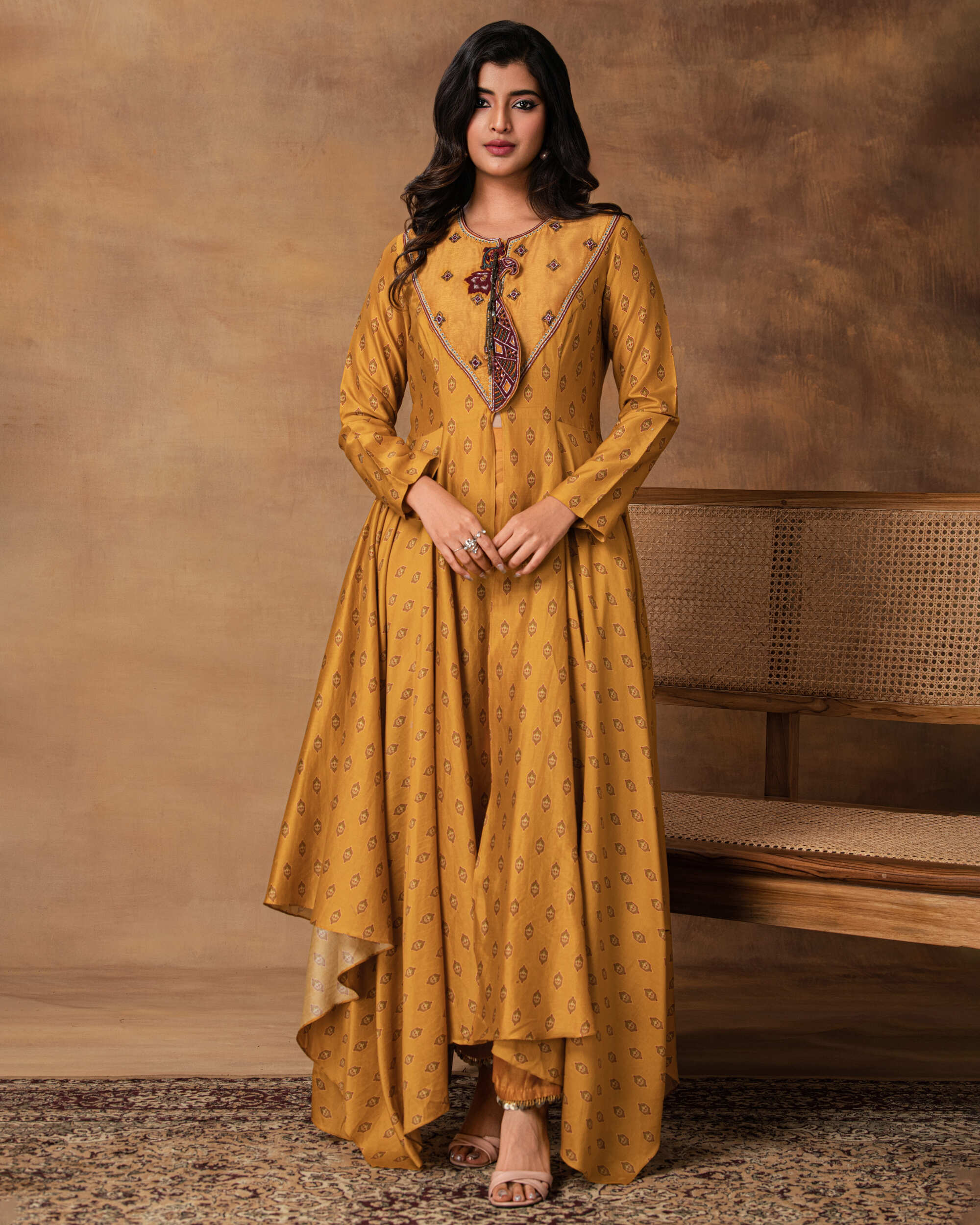 Mustard Gold Assymetric Kurta set