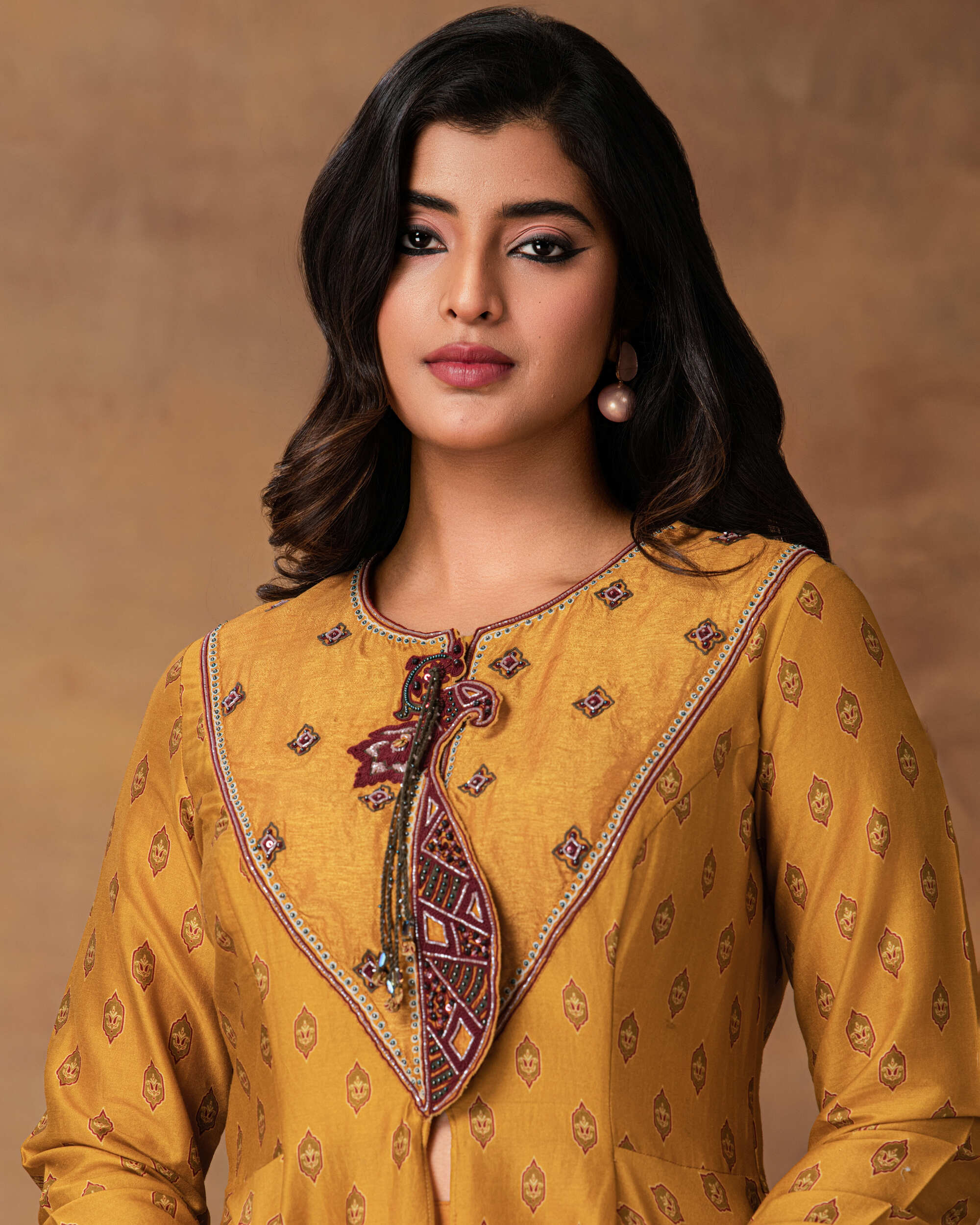 Mustard Gold Assymetric Kurta set