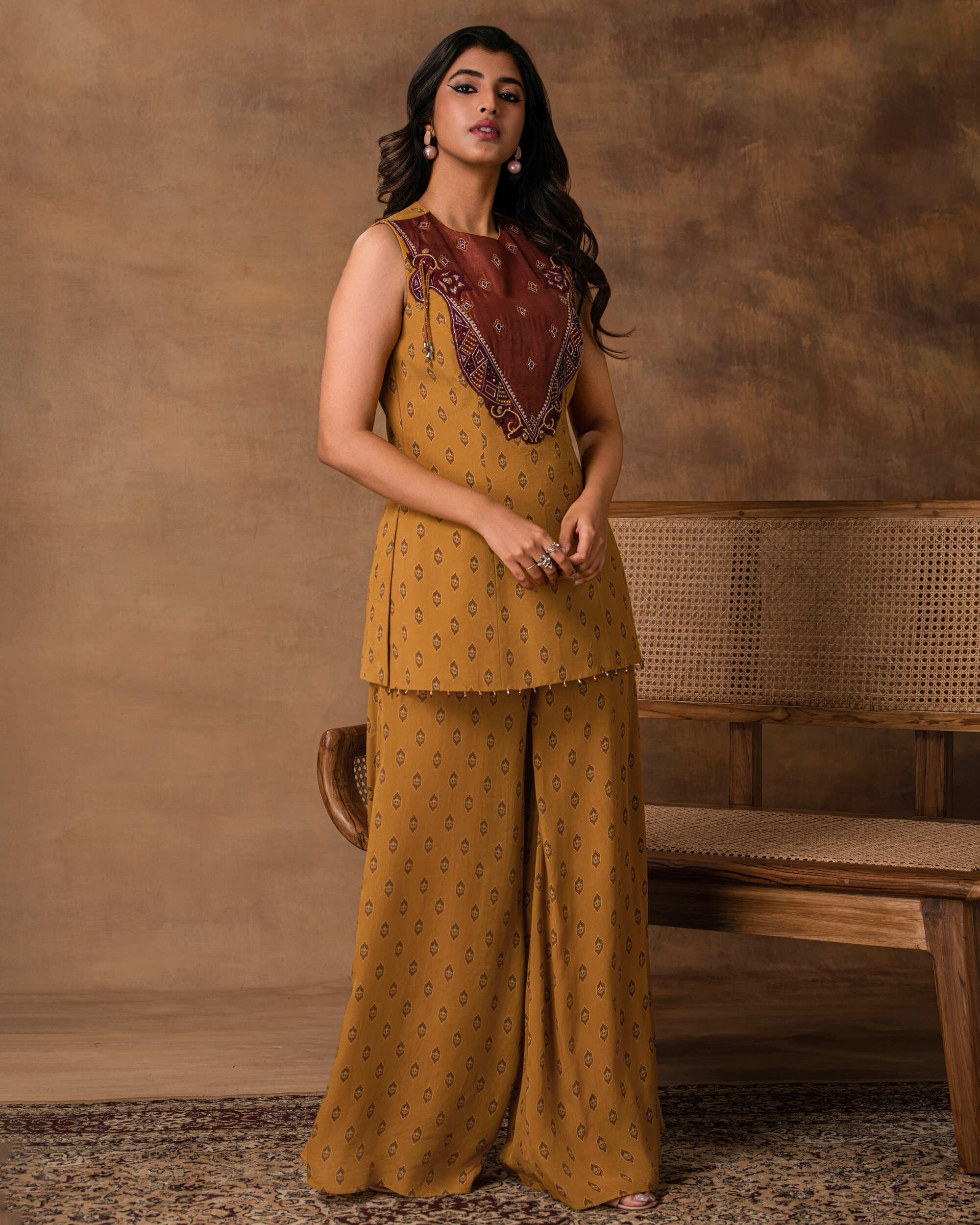 Mustard Gold Peplum Co-Ord Set