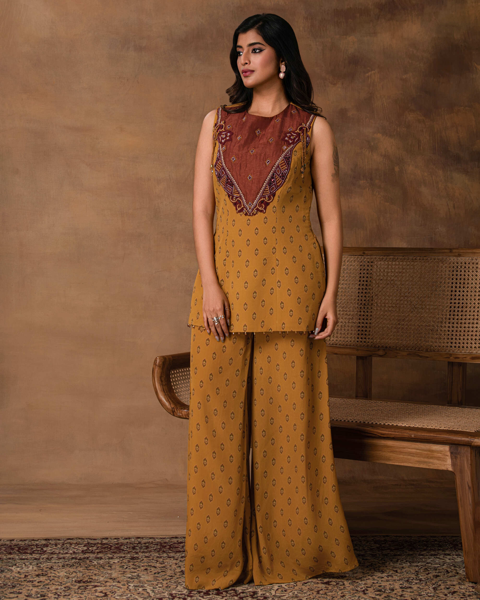 Mustard Gold Peplum Co-Ord Set