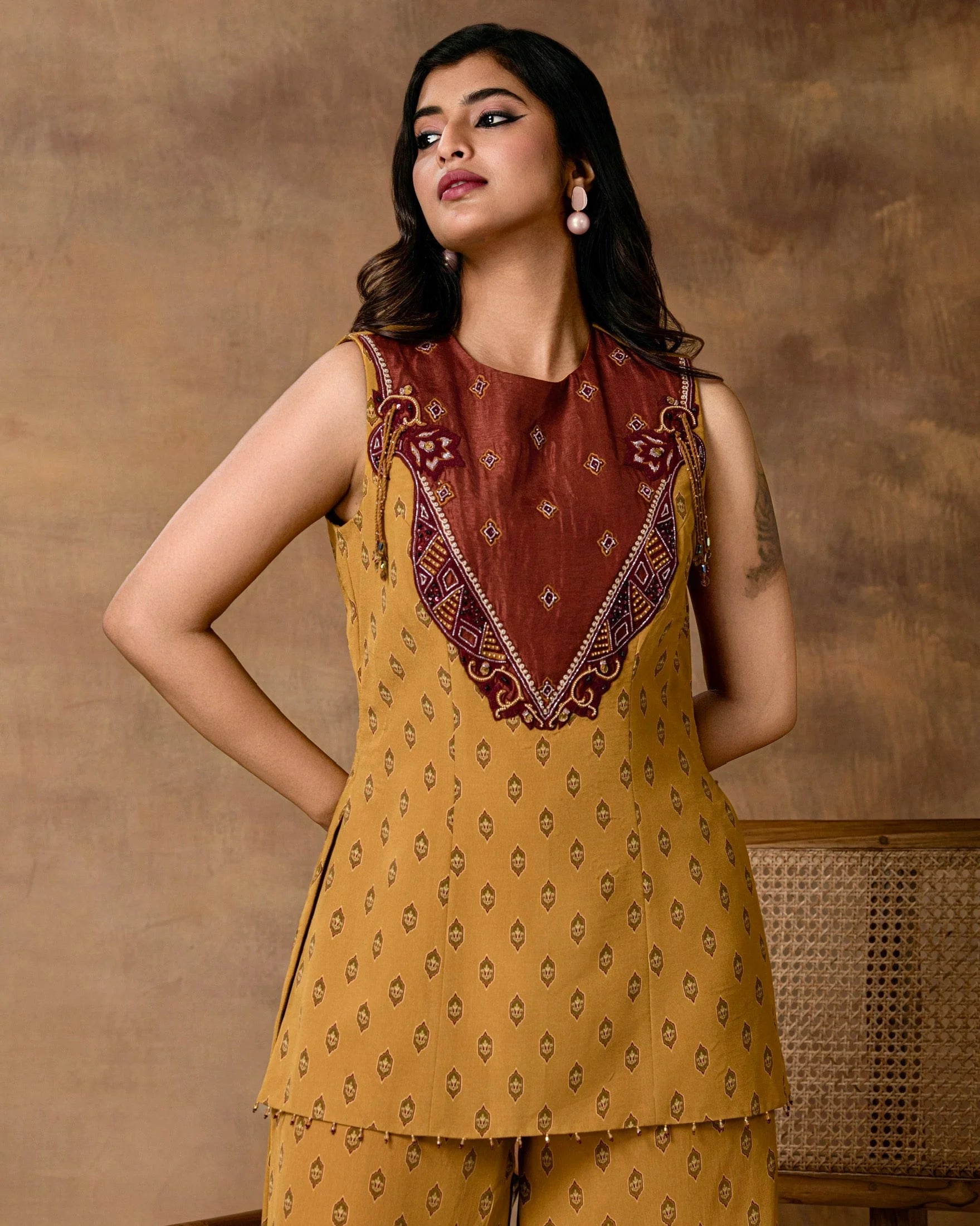Mustard Gold Peplum Co-Ord Set