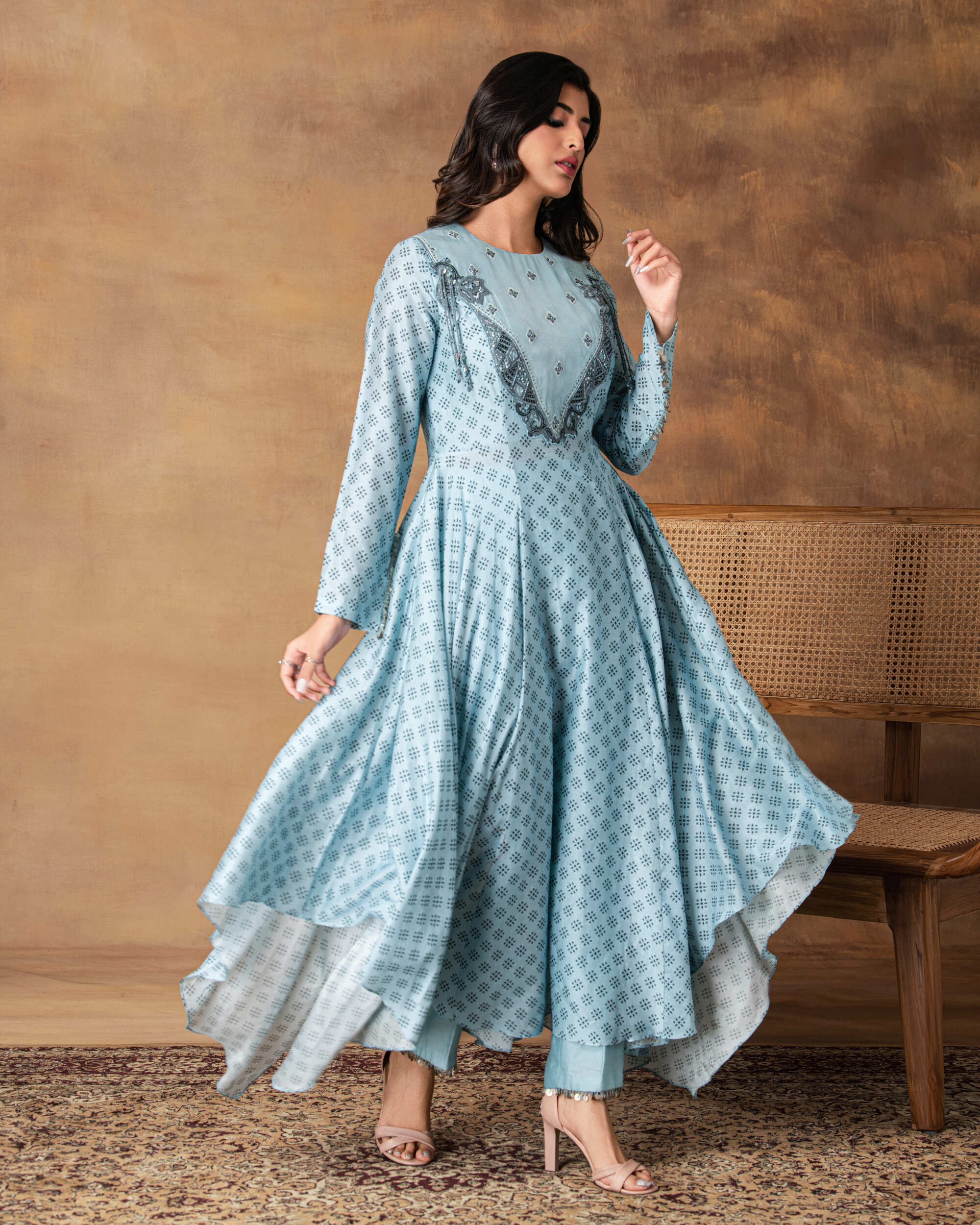 Powder Blue Assymetric Kurta set