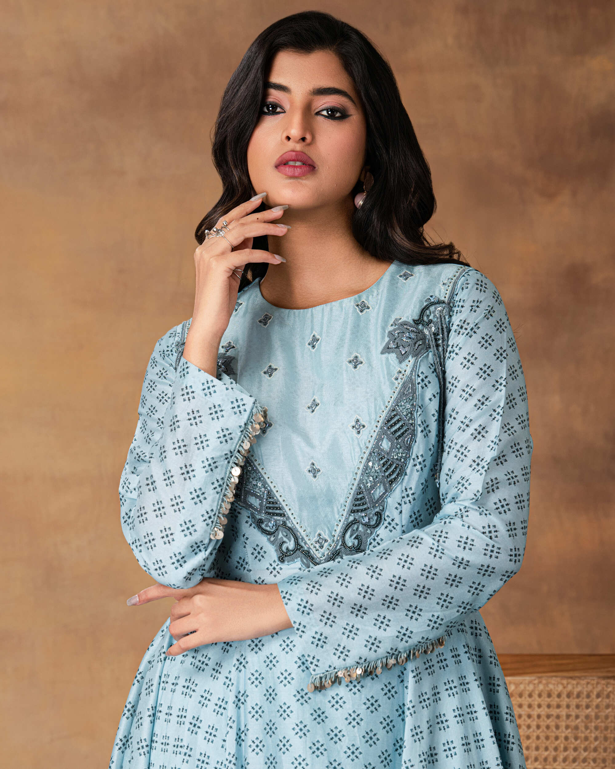 Powder Blue Assymetric Kurta set