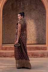 Brown Embroidered Pre-Draped Saree