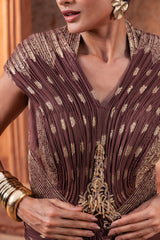 Brown Embroidered Pre-Draped Saree