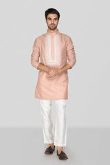Peach Hand Block Printed Short Kurta Set