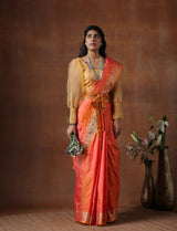Orange Pure Katan Silk Banarasi handloom saree