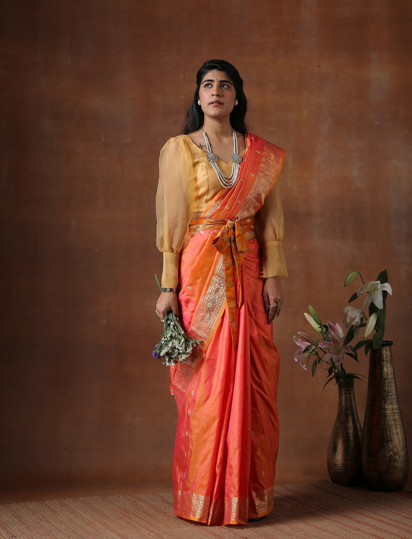 Orange Pure Katan Silk Banarasi handloom saree
