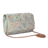 Mint green floral clutch