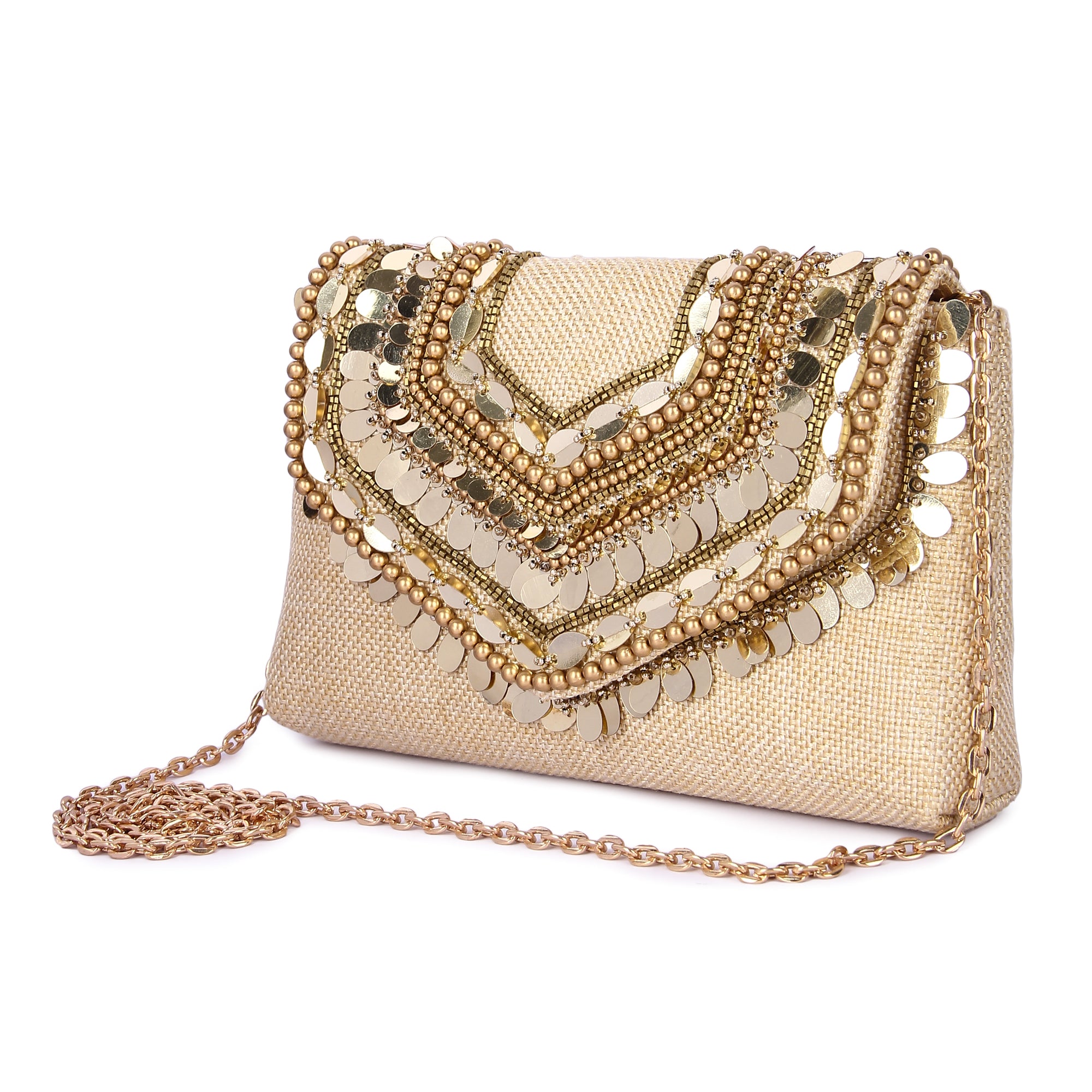 Boho gold beige clutch