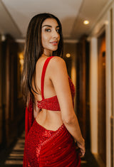 Crimson red drape saree