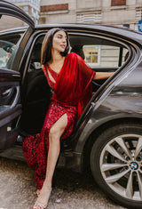 Crimson red drape saree