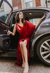 Crimson red drape saree