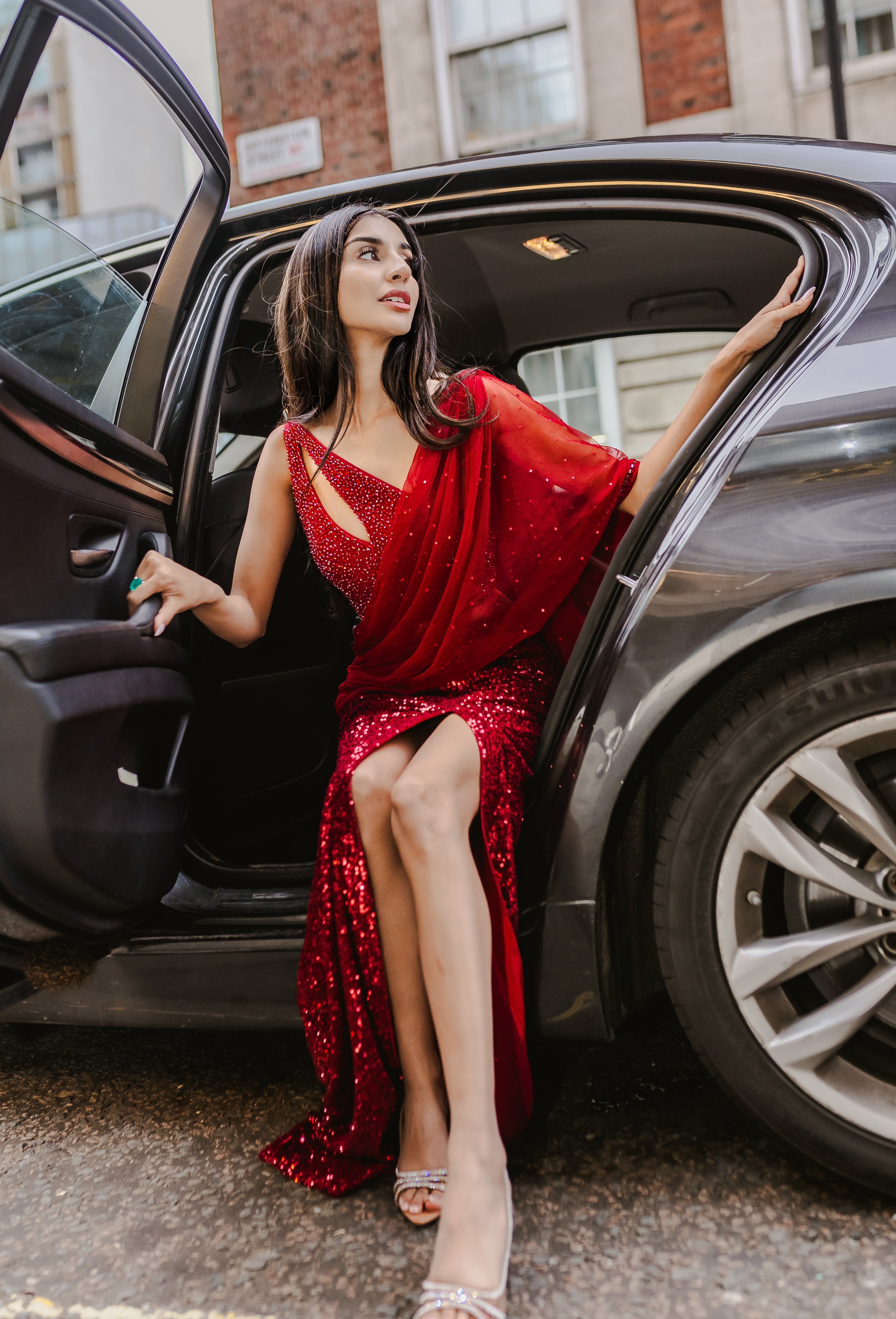 Crimson red drape saree