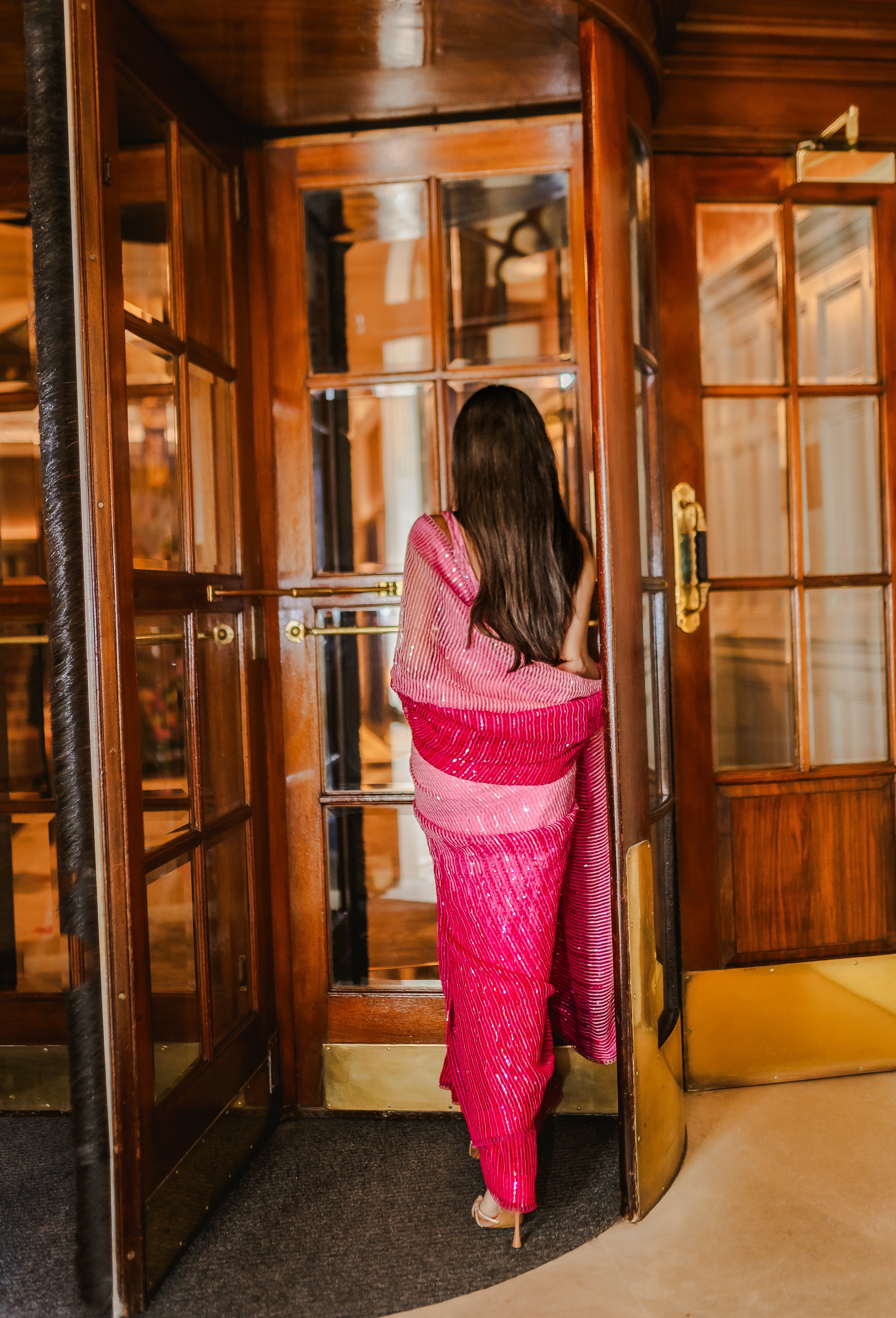 Fuchsia pink ombré organza saree