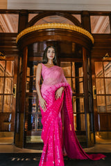 Fuchsia pink ombré organza saree